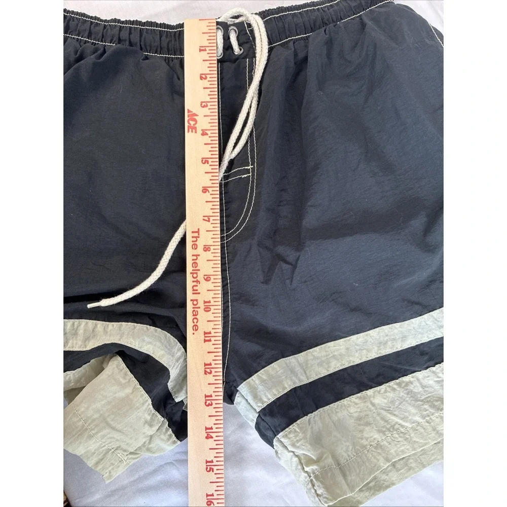 Hang Ten Swim Trunks Mens Medium Black Tan Colorblock Mesh Lined Elastic Waist